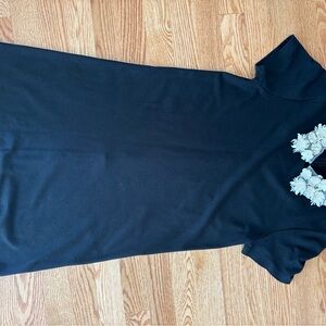 Aqua Black and Cream Floral Embellished Dress